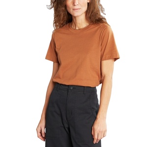 T-shirt décontracté pour femme, coupe courte, 100 % coton respirant, motif uni, avec broderie personnalisée du logo BD - Product Image 1