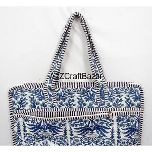 Handmade Quilted Block Print <b>Laptop</b> <b>Backpack</b> Tote Bag Striped Pattern Zipper Shoulder Handbag For Daily Travel Office Uses - Product Image 4
