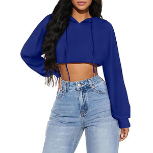 Sweat-shirt à capuche court pour femme, manches longues, style décontracté et streetwear - Product Image 1