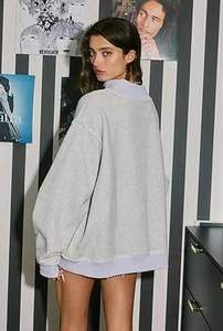 Sudadera Oversize de Cuello Redondo para Mujer, con Estampado de Letras Personalizado, Gris, Tejida, Manga Larga, para Otoño, Transpirable, Mezcla de Algodón - Product Image 2