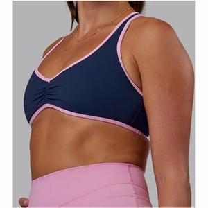 Women's Navy <b>Pink</b> Contrast <b>Sports</b> Bra Scoop Neck Racerback Medium Support Breathable Fitness <b>Top</b> Solid Color Spandex Polyester - Product Image 3