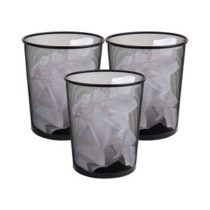 Set di 3 Cestini per Carta in Rete, 29,2 cm (L) x 29,2 cm (L) x 34,9 cm (H), Contenitore per Rifiuti in Metallo Nero per Uso Interno ed Esterno - Product Image 1