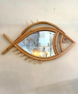 Miroir mural en rotin en forme de poisson décoratif en bambou pour salon, chambre à coucher, entrée, décoration murale naturelle tissée à la main - Product Image 6