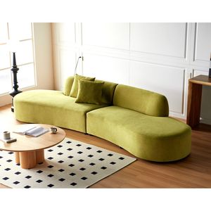 Divano di Lusso Curvo in Velluto da 335 cm con Design a Mezzaluna, 6 Posti, Schiuma ad Alta Densità, Cuscini Decorativi per Soggiorno Moderno - Product Image 2
