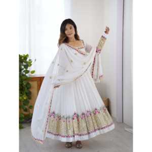 Vestido de diseñador Anarkali Con parte inferior de secuencia bordada y ropa india y paquistaní Dupatta - Product Image 6