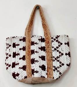 Handcrafted Braided Jute Chindi Bohemian Tote <b>Bags</b> Colorful Cotton Tote <b>Bags</b> Reusable Shopping <b>Beach</b> <b>Bags</b> with two handles - Product Image 3