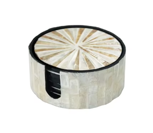 Ensemble de sous-verres en mosaïque de nacre faits à la main, design moderne, diamètre 10 cm, incrustation naturelle de nacre, sous-verres pour boissons REHMAN - Product Image 5