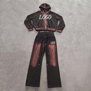 Custom Gradient Color Hooded Tracksuit Set Full Length Zipper Fly Side Pockets 100% Polyester Streetwear Casual Wear - Product Image 3