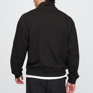 OEM New Design 100% Fleece Cotton <b>Men's</b> <b>Half</b> <b>Zip</b> Up Hoodies Solid Black Color Oversized Pullover <b>Zip</b> up Sweatshirts For Unisex - Product Image 2