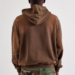 Sweat à capuche zippé pour homme en molleton bouclette 500 GSM, personnalisé, hiver, avec patch brodé, strass et effet vieilli, délavé à l'acide - Product Image 3