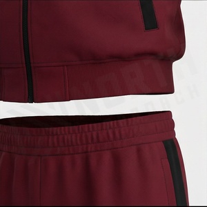 Men's <b>Maroon</b> Tracksuit Full Zip Stand Collar Solid Color Casual Sportswear With Side Pockets Polyester Cotton Blend Autumn Wear - Product Image 5