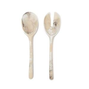 Ensemble de service à salade en résine écologique aux couleurs vibrantes, fabriqué à la main pour la cuisine domestique, service de table de luxe, cuillère et fourchette à dessert - Product Image 1