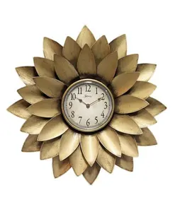 Modern Luxury Gold Leaf Flowers Living Room Round Metal Wall Hanging Clock With Best Quality In Cheap Price Metal Wall Clock