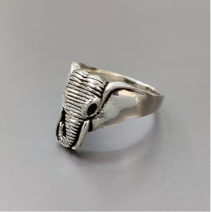 Antique Style 925 Sterling <b>Silver</b> Elephant Head <b>Ring</b> Hand Engraved Gothic Punk Oxidized Jewelry <b>for</b> <b>Men</b> Women - Product Image 3