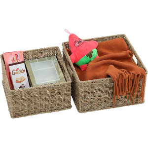 Lot de 2 paniers décoratifs en jonc de mer tissé avec poignées de transport pour le rangement et l'organisation Paniers de rangement en osier - Product Image 2