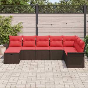 Juego de sofás de jardín de ratán sintético marrón y rojo de 8 piezas con cojines - Product Image 3