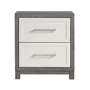 Comodino con Due Cassetti in Finitura Avorio e Grigio, Arredamento per Camera da Letto - Product Image 2