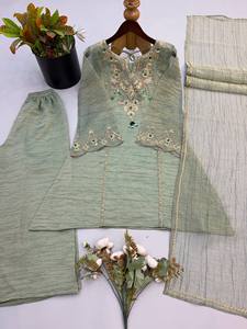 <b>Green</b> <b>Silk</b> Salwar Kameez Set Embroidered Dupatta Traditional Indian Pakistani Outfit for Wedding Party Women - Product Image 4