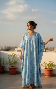 Vestido Kaftán Informal Hecho a Mano en India, 100% Algodón, para Mujer, Estilo Boho, para la Playa, Estampado a Mano, Holgado, Étnico, para el Verano - Product Image 2