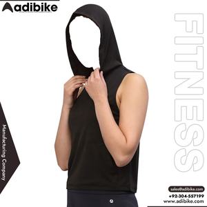 Débardeurs à capuche personnalisés en jersey, vente en gros OEM, hauts de fitness respirants à séchage rapide pour femmes avec logo frontal - Product Image 3