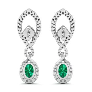 Boucles d'oreilles pendantes REYES, design classique, argent sterling 925, émeraude ronde taille 2.8 avec moissanite, bijoux de luxe pour femmes - Product Image 4