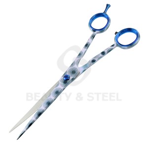 Tijeras Profesionales de Acero Inoxidable para Cortar el Cabello con Diseño Floral Azul y Hojas Rectas Afiladas - Product Image 2