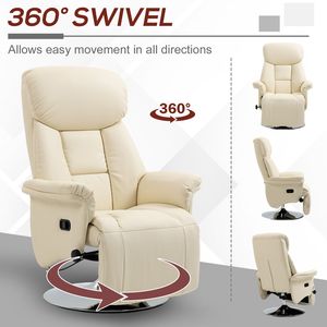 Cream White PU Leather Adjustable Recliner Chair with <b>Footrest</b> & Padded Arms Steel Base Recliner - Product Image 5