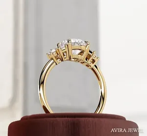 Anillo de Compromiso con Diamante Cultivado en Laboratorio de 1 Quilate, Corte Brillante EF VVS, Sin Níquel, Sin Plomo, Oro Sólido Blanco/Amarillo/Rosa para Mujer - Product Image 4