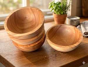 Bol de service en bois à bords ondulés, fabriqué à la main, en bois d'acacia de mangue, pour les fêtes et la décoration de table. - Product Image 1