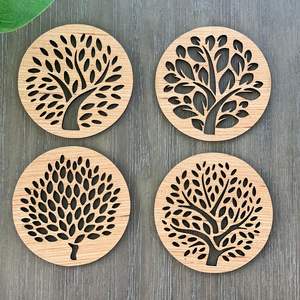 Classic Carved Texture MDF Laser Engraved Coasters for Durable <b>Table</b> Protection Home Decorative <b>Promotional</b> Items - Product Image 3