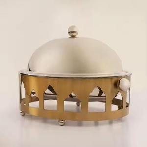 Plat de service en métal martelé argenté de luxe avec couvercle, bol décoratif pour servir les aliments, vaisselle pour le Ramadan et l'Aïd, réchaud de table - Product Image 5