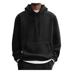 Sweat à capuche unisexe noir surdimensionné à faible MOQ, personnalisé avec impression par transfert thermique, 100 % coton, pour l'hiver - Product Image 2