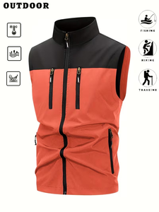 Gilet décontracté multi-poches pour homme, col montant, double couche, vêtement d'extérieur pour le printemps et l'automne, randonnée, alpinisme, camping - Product Image 2