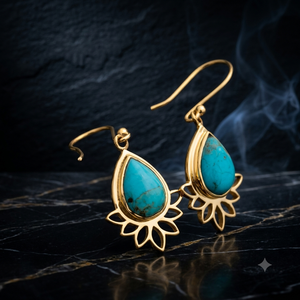 Women's 925 <b>Sterling</b> <b>Silver</b> Mohave Turquoise <b>Drop</b> <b>Earrings</b>, Teardrop Shape Bezel Set Dangle Jewelry - Product Image 5