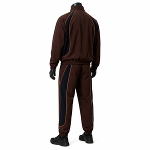 Ensemble de survêtement pour homme, couleur marron, blocs de couleurs, manches longues, col montant, style sportif, respirant, polyester, vêtements d'automne - Product Image 4