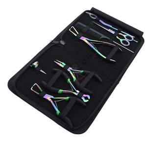 Kit de herramientas comerciales de acero inoxidable para extensiones de cabello con abridor y cerrador de cuentas, alicates aplicadores y peine de dedo - Product Image 1