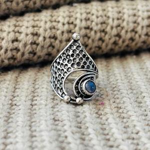Boho Crescent Crown <b>Labradorite</b> Brass <b>ring</b> Silver Plated Ornate Texture Wholesale <b>Ring</b> For Women - Product Image 2