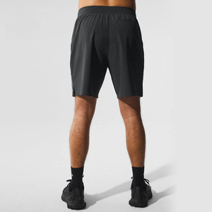 Pantalones Cortos Deportivos de Cintura Alta para Hombre con Bolsillos, de Secado Rápido, Tejidos, para Fitness, Running y Entrenamiento, Color Negro Sólido - Product Image 1