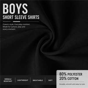 Chemise à manches courtes en coton et polyester noire pour garçons, vêtements d'école primaire, chemises à col boutonnées pour enfants - Product Image 3