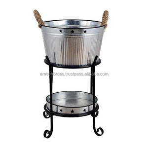 Classic Beverage <b>Tub</b> Ice Bucket with Stand <b>Galvanized</b> Wine Cooler <b>Tub</b> Customize Ice & Party Bucket with Folding Stand - Product Image 3