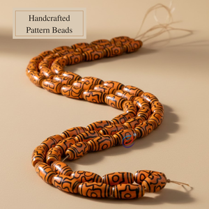 Cuentas de tubo ovaladas con patrón tribal naranja y negro de 12×28 mm con acabado brillante |   Cuentas Acrílicas para Abalorios, Collares y Manualidades - Product Image 3