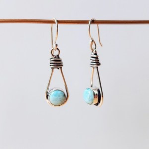 Boucles d'oreilles pendantes en larimar bleu, plaquées argent sterling, bijoux en pierres précieuses faits à la main, cadeau pour femme, boucles d'oreilles tendance - Product Image 4