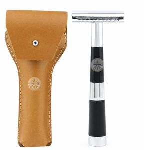 มีดโกนสองคมสีดำและโครเมียมพร้อมซองหนัง - Product Image 1
