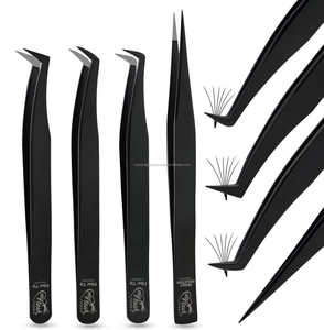 Professional Black Fiber Tip Lash Tweezers Eyelash Extension Tweezers 90° Volume Precision Point Stainless Steel - Product Image 1