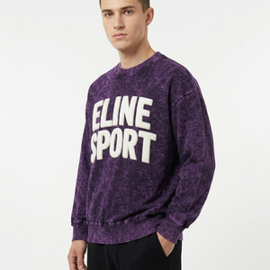 Sweat-shirt streetwear délavé vintage à col rond, imprimé 3D en relief, en molleton de coton premium, à épaules tombantes, style décontracté - Product Image 5