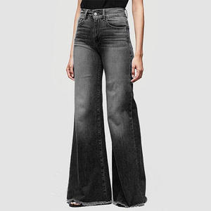 Pantalones Cargo de Cintura Alta y Pierna Ancha para Mujer, Casuales, Largos, de Corte Holgado, en Mezclilla de Algodón Lavado - Product Image 1