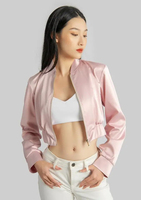 Blouson bomber court en satin personnalisé pour femme avec logo brodé sur mesure - Vêtement d'extérieur personnalisable OEM