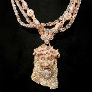 Collier pendentif tête de Christ en moissanite argentée de luxe, style hip-hop, avec chaîne superposée, bijou unisexe, tendance, audacieux, doré, idéal comme cadeau - Product Image 1