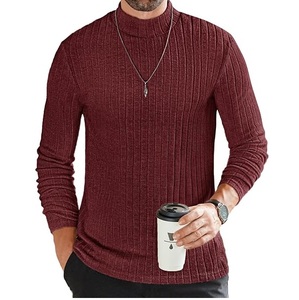 Mock Neck Plain Blank Knit Slim Fit <b>Sweater</b> Jacquard Thermal Knit <b>Sweater</b> Sweatshirts Blank Maroon Color Sweatshirts Breathable - Product Image 1