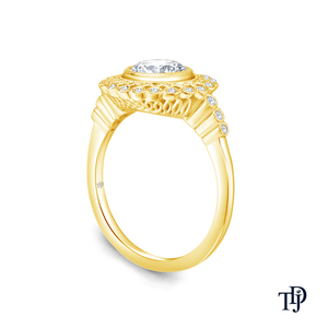 10K <b>Gold</b> Antique Vintage Style Intricate Diamond (Natural) Engagement <b>Ring</b> Bezel <b>Set</b> Center Milgrain Halo OEM jewelry - Product Image 5